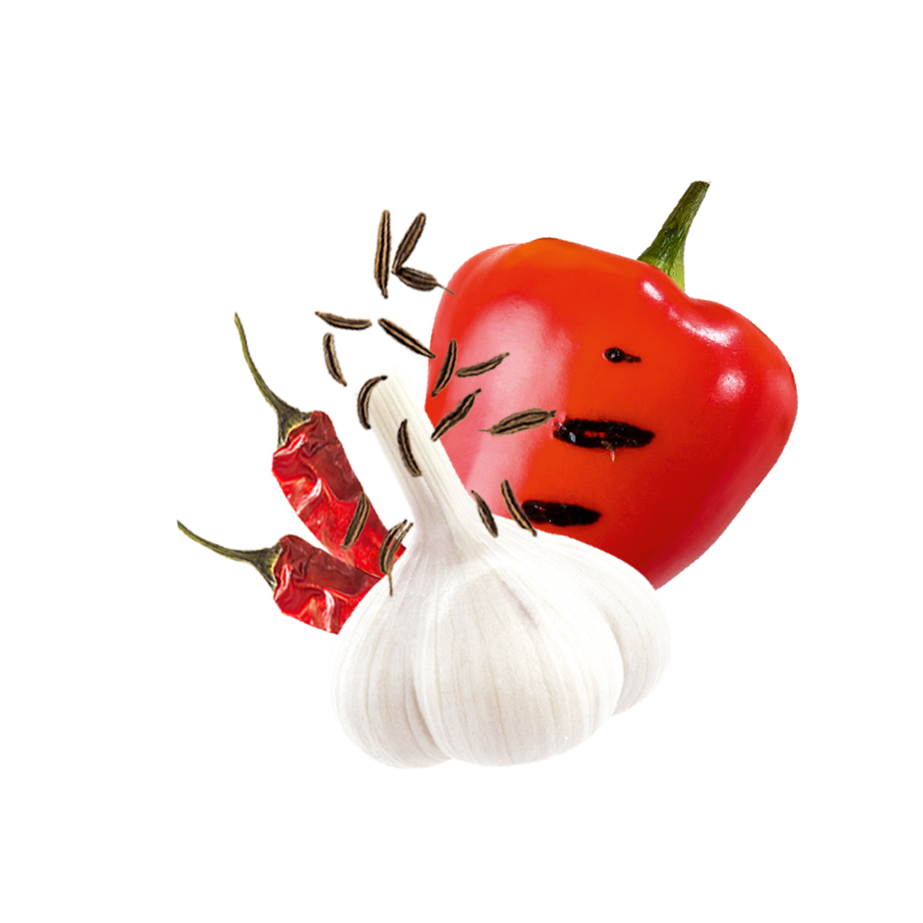 Koriander, Paprika, Knoblauchund gegrillte Zwiebel