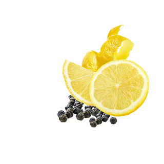 Zitronenschiebe und Schale mit schwarzem Pfeffer